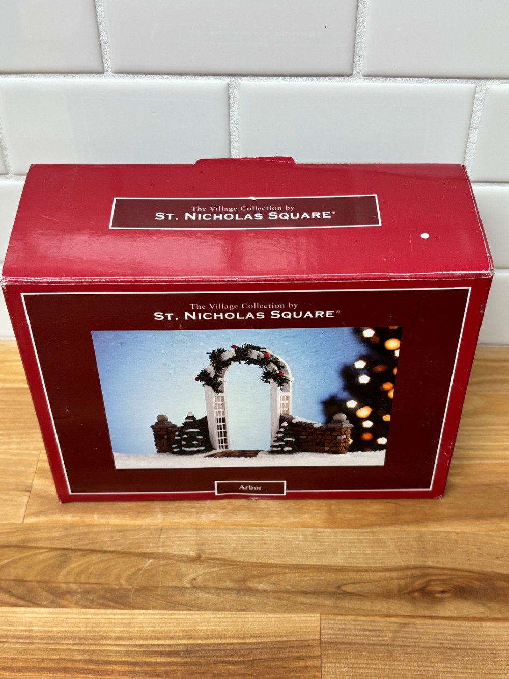 St Nicholas Square Arbor Snowy Garden Gateway Christmas Village with Box