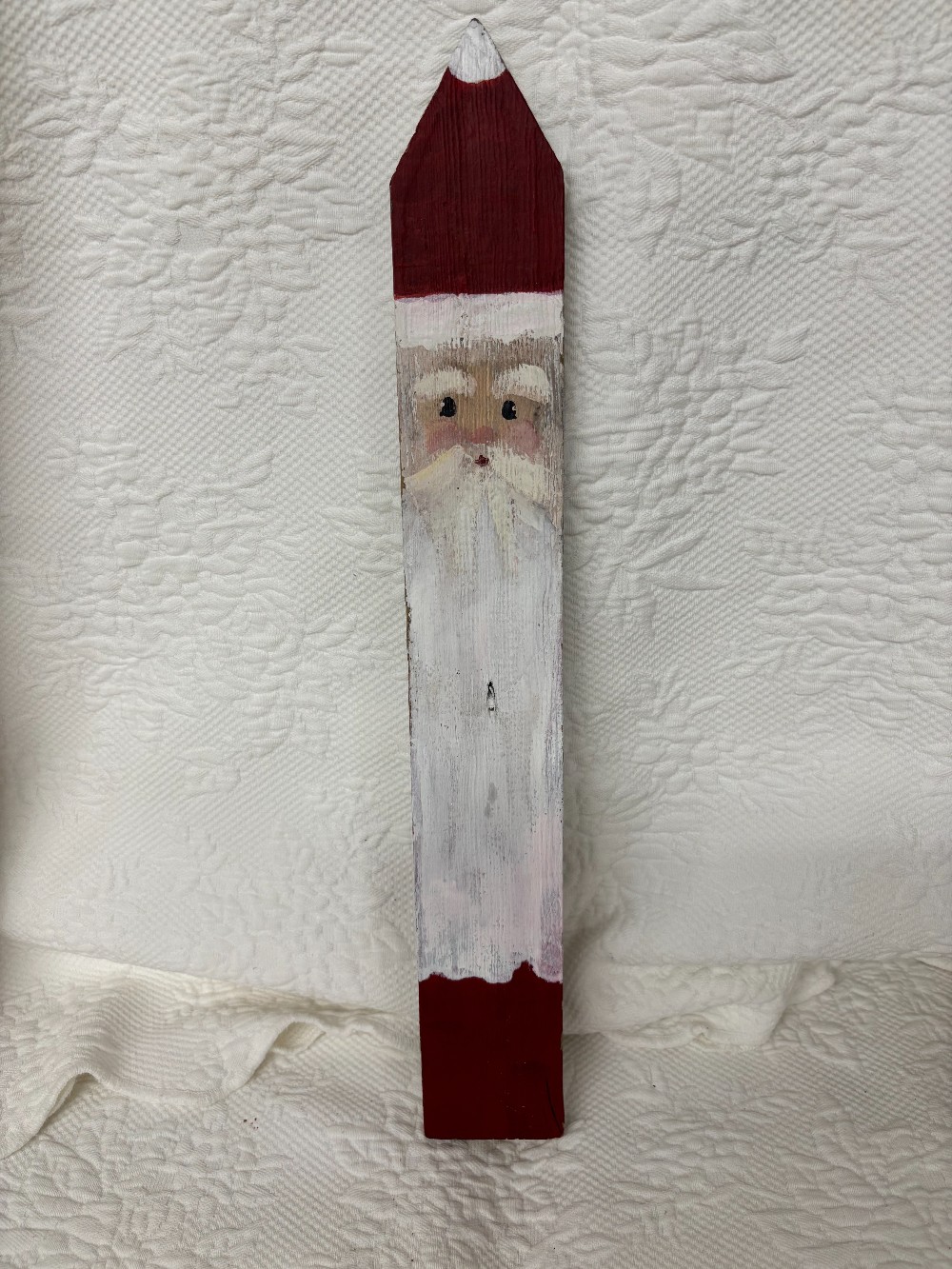 Painted Santa on weathered picket w/hanger