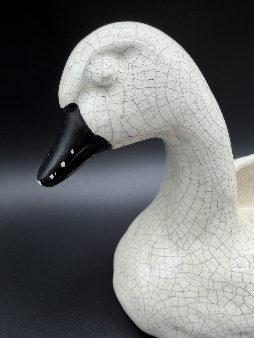 Vintage White Ceramic Swan Planter with Crackle Glaze - Mid-Century Cottagecore Bird Vase