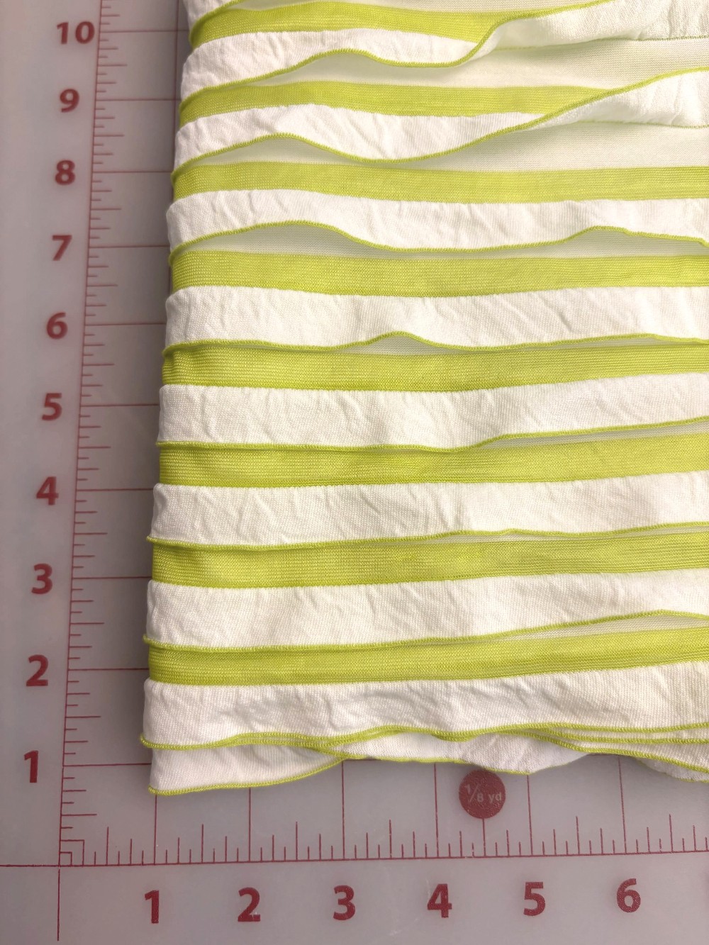 Lime Green Stripe Poly Knit Ruffle Fabric