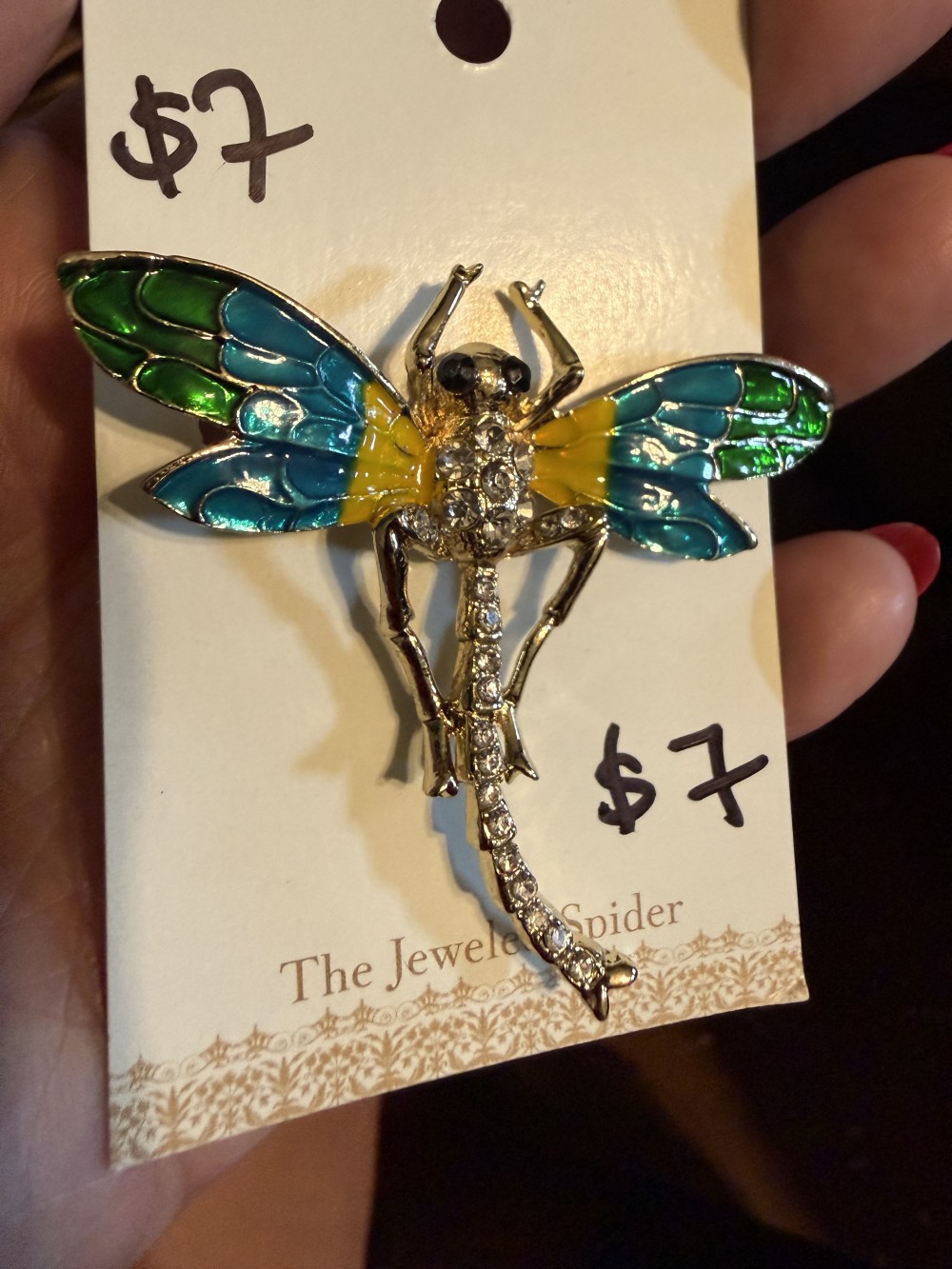 Brooch Pin - Dragonfly Colored Enamel & Rhinestones