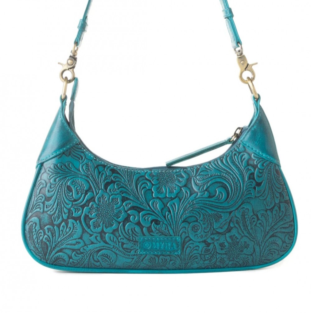 Bag Shoulder Myrabag Teal Heritage Vine Hand Tooled