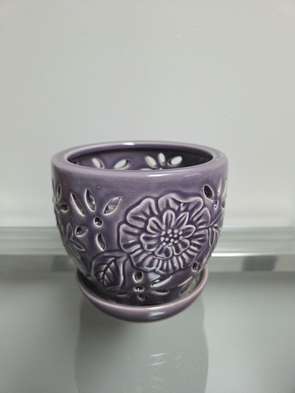 Ceramic Purple Floral Planter