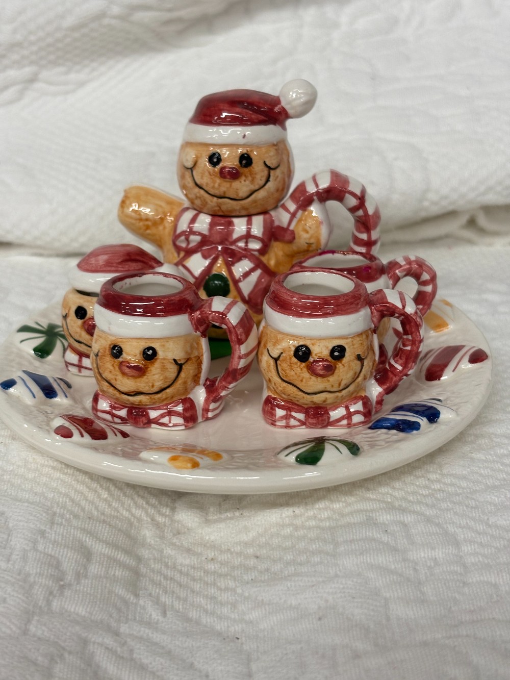 Ceramic doll tea set Gingerbread man w/tray 8 pieces