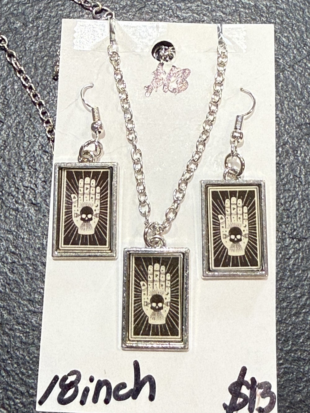 Necklace & Earrings Set - Hamsa with Skull Panel