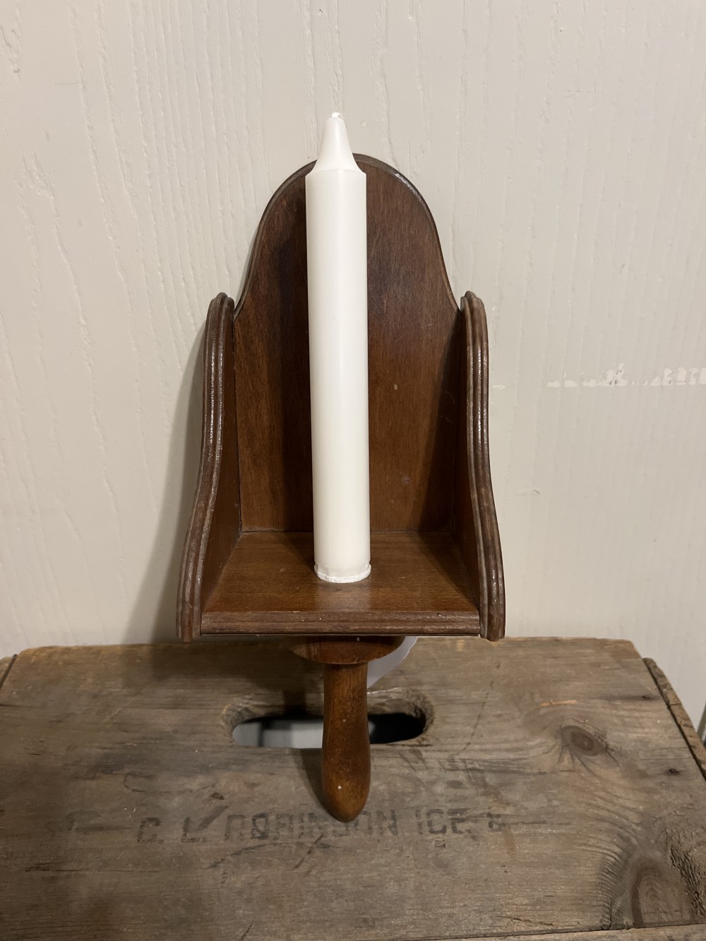 Vtg primitive wood candle sconce