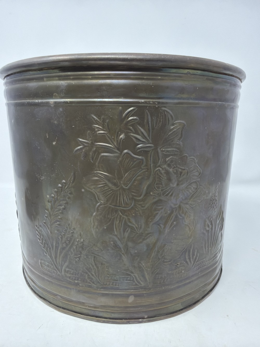 Vintage Embossed Brass Planter