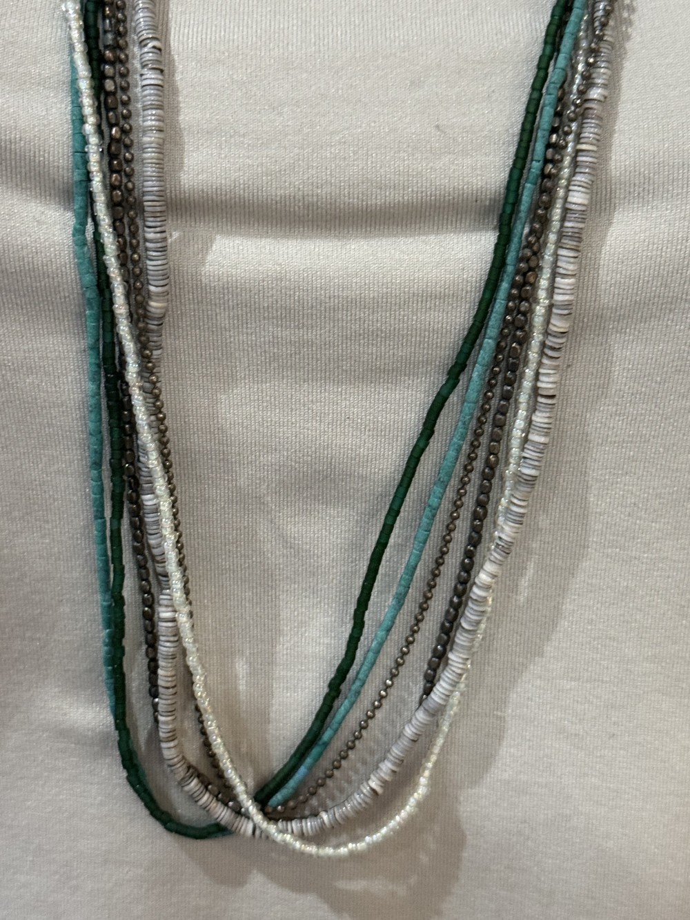 Necklace - Colorful Green and White Glass Beads