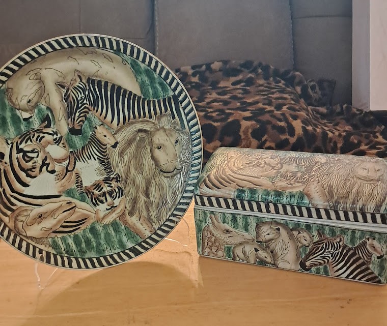African Animal Plate & Trinket Box (1990's)