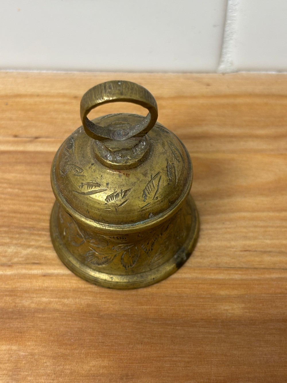 Brass Bell Vintage Etched Floral Hand Bell Cottagecore Decor