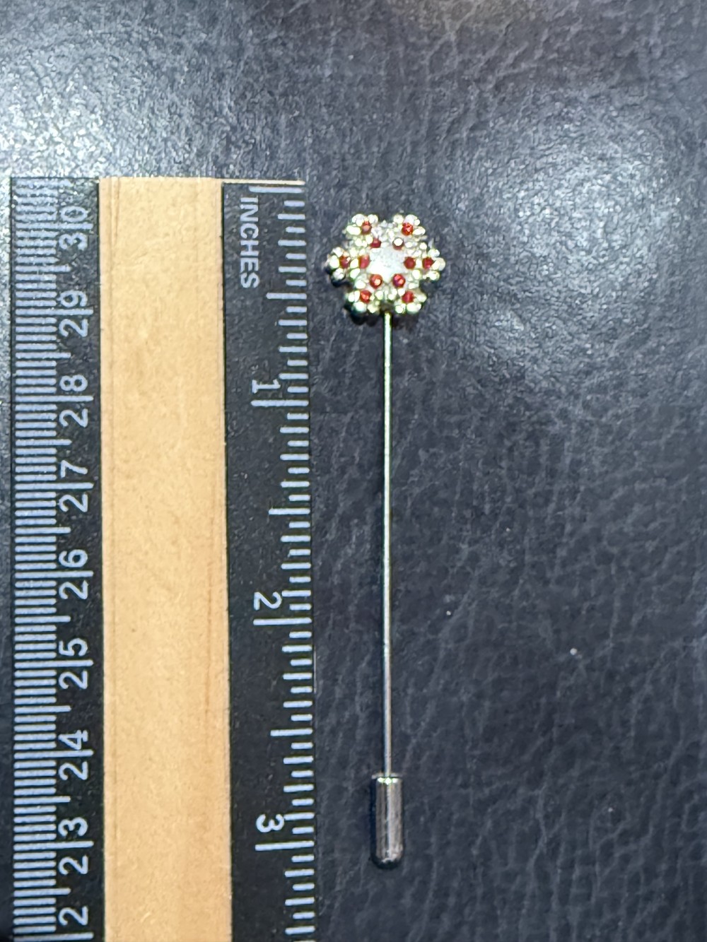 Hat Pin / Scarf Pin - Silver with Red Rhinestones, Lapel Pin