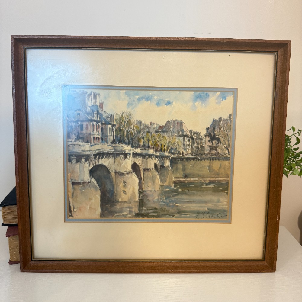 Original Watercolor – Paris Bridge Scene, Signed