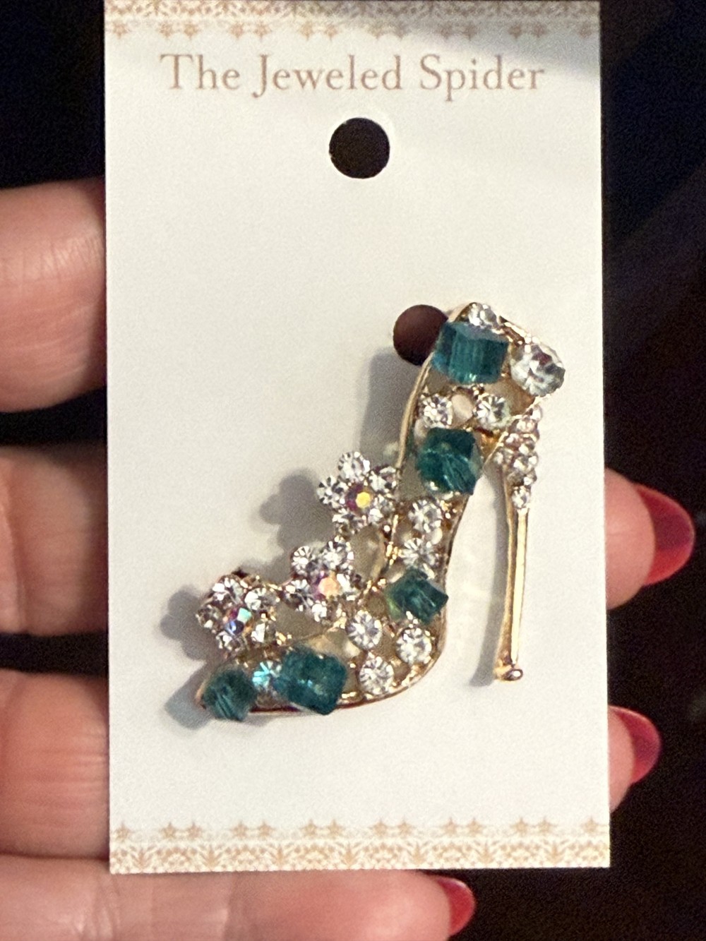 Brooch Pin - Ladies Heel Shoe Blue Rhinestone