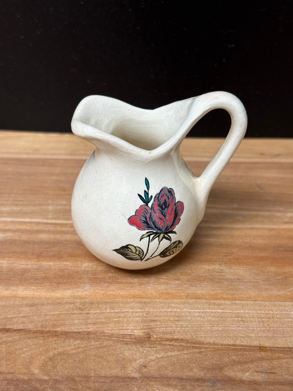 Vintage Mini Ceramic Pitcher Red Rose Floral Cottage Kitsch 2 Inch