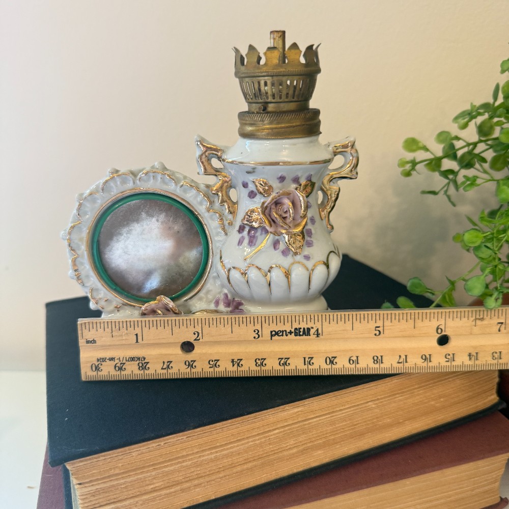 Vintage Porcelain Mini Oil Lamp & Photo Frame, Japan