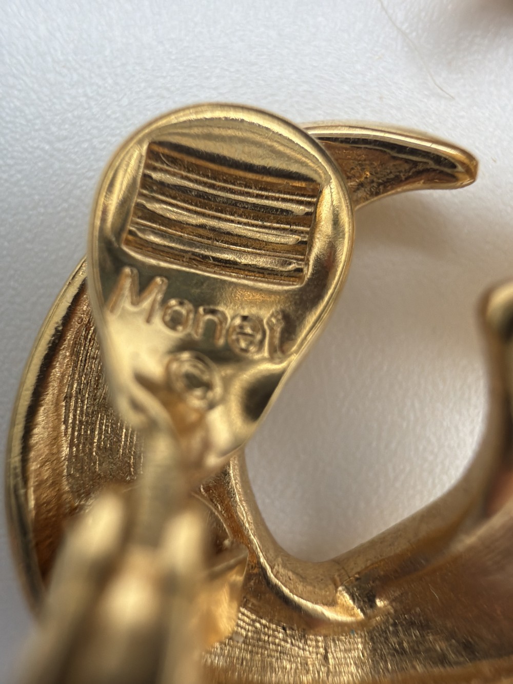 Vintage Monet Gold Tone Sculptural Crescent Clip-On Earrings