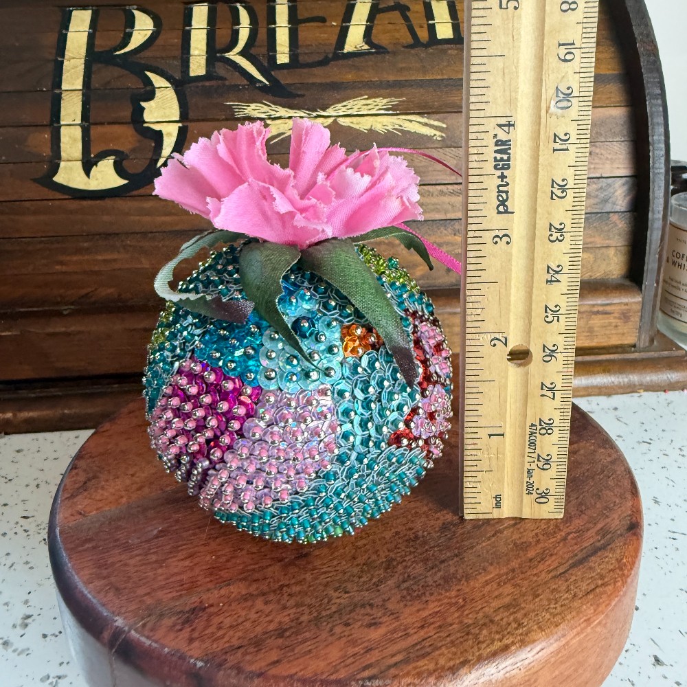 Vintage Handmade Sequin Beaded Push Pin Ornament