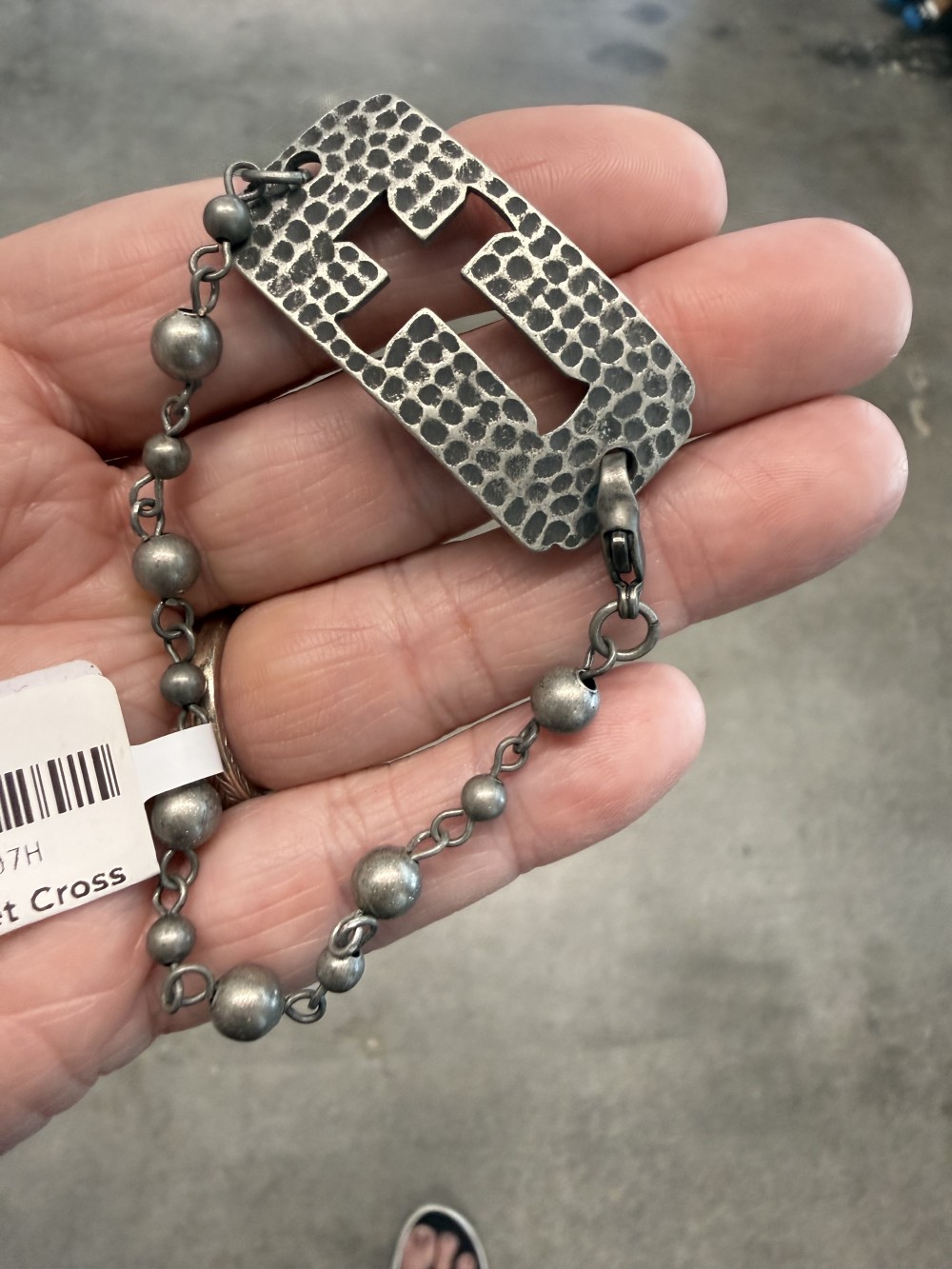 Bracelet Cross Cut Out Pewter Beaded