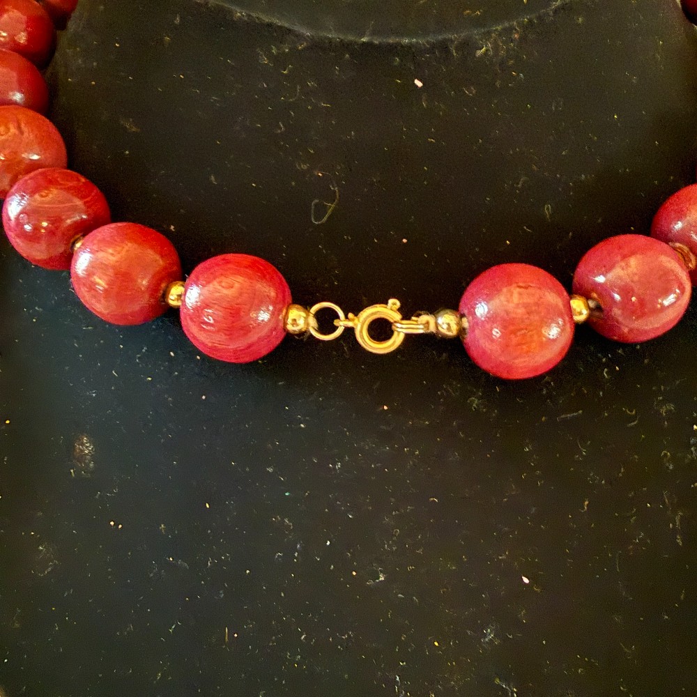 Purple Wood Bead Necklace Gold Spacers