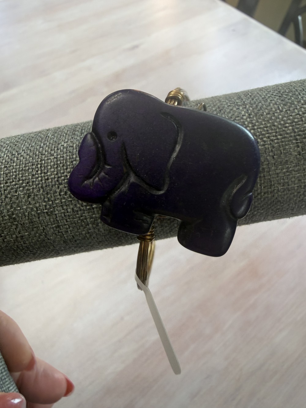 Bangle Style Bracelet - Elephant Stone Medallions Bronze Wire