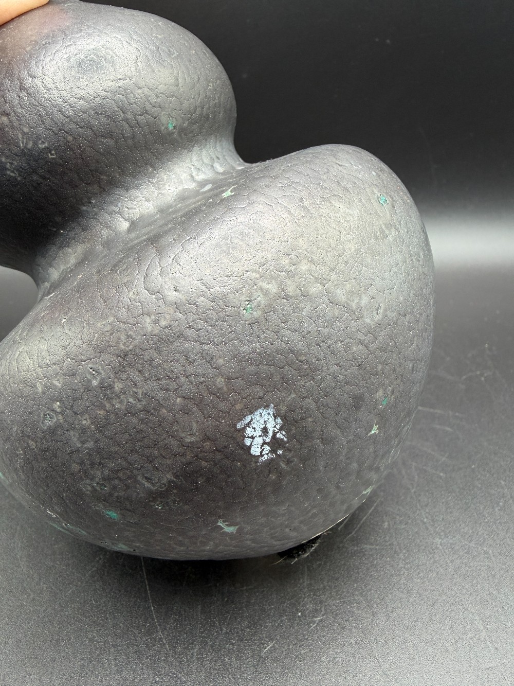 Brutalist Turquoise & Black Volcanic Glaze Double Gourd Vase Mid-Century
