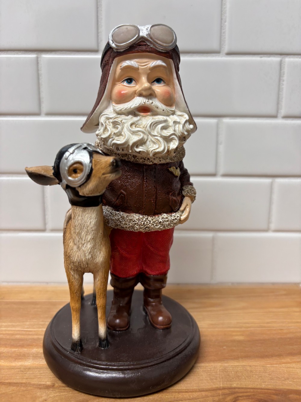 Air Force Santa & Reindeer Aviator Bobblehead Resin Christmas Figurine