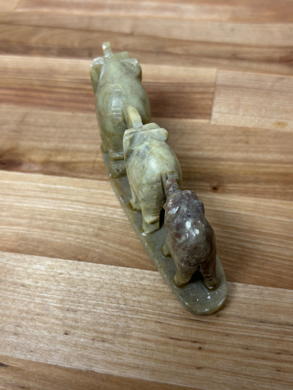 Vintage Hand Carved Stone Elephant Family Figurine – 3 Elephants Made in India