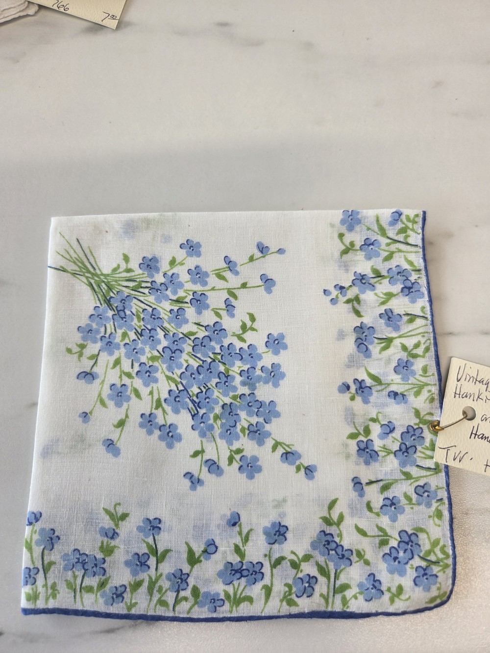 HK-769 vintage blue printed hankie