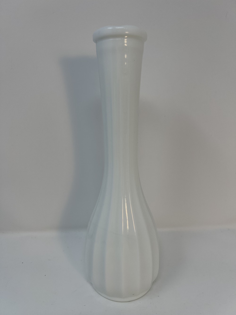 Vtg CLG Co Milk Glass Ribbed Bud Vase