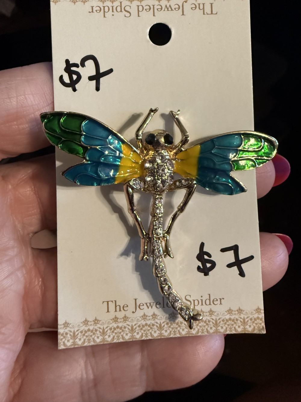 Brooch Pin - Dragonfly Colored Enamel & Rhinestones