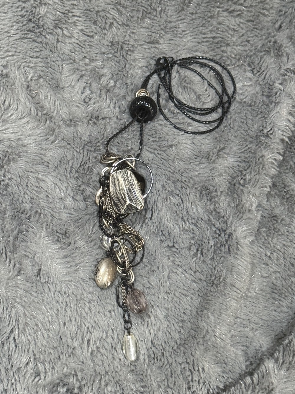 Long Necklace - Black Pewter Black Chain