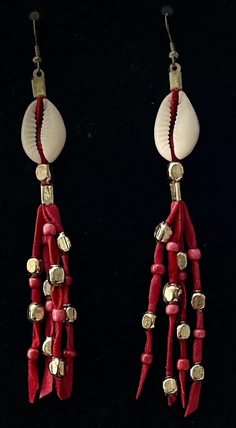 Red Tassel Shell Hook Earrings w/Gold Tone Dangle NWT