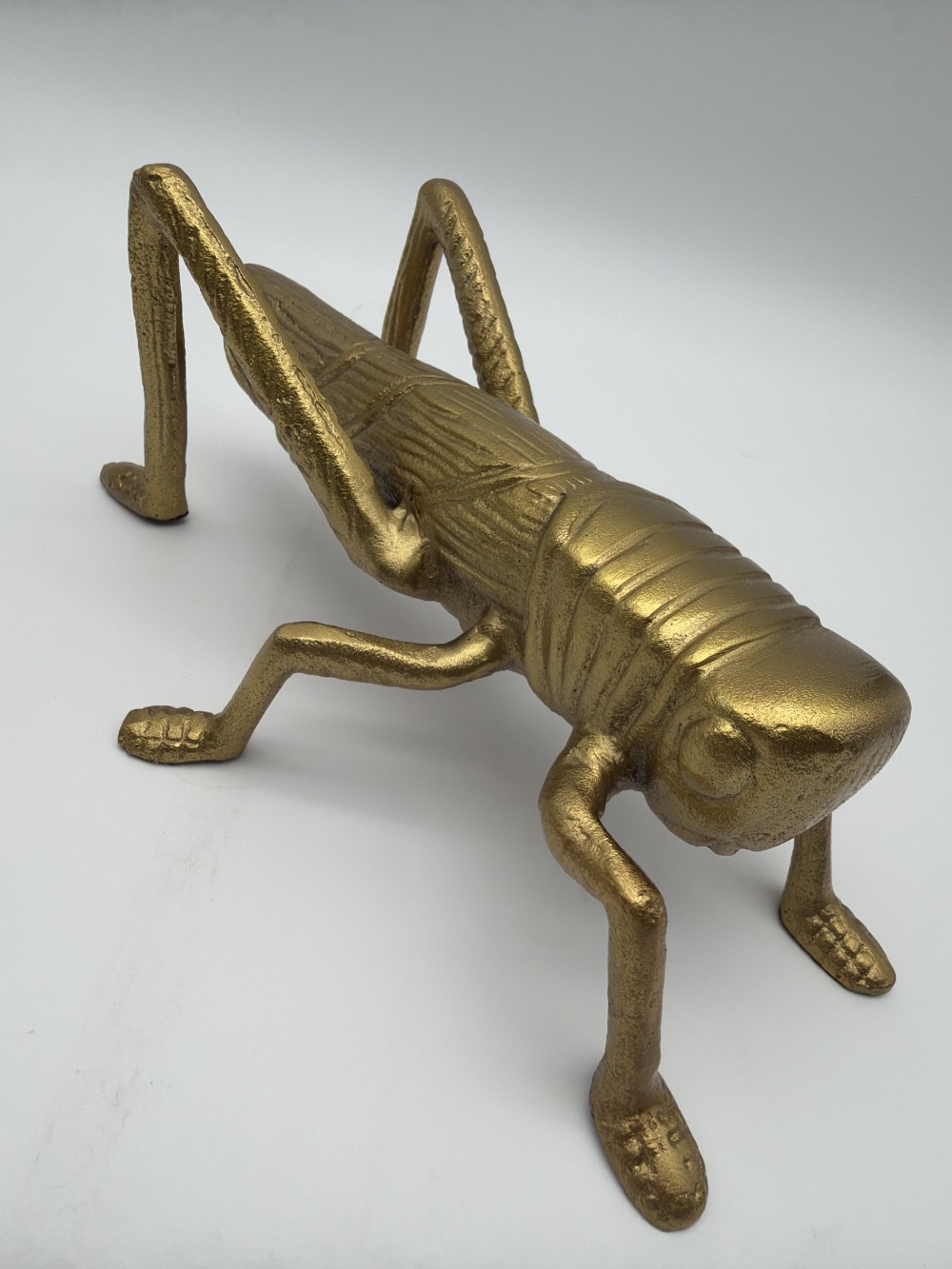 Large Cast Metal Grasshopper Sculpture Brass Tone