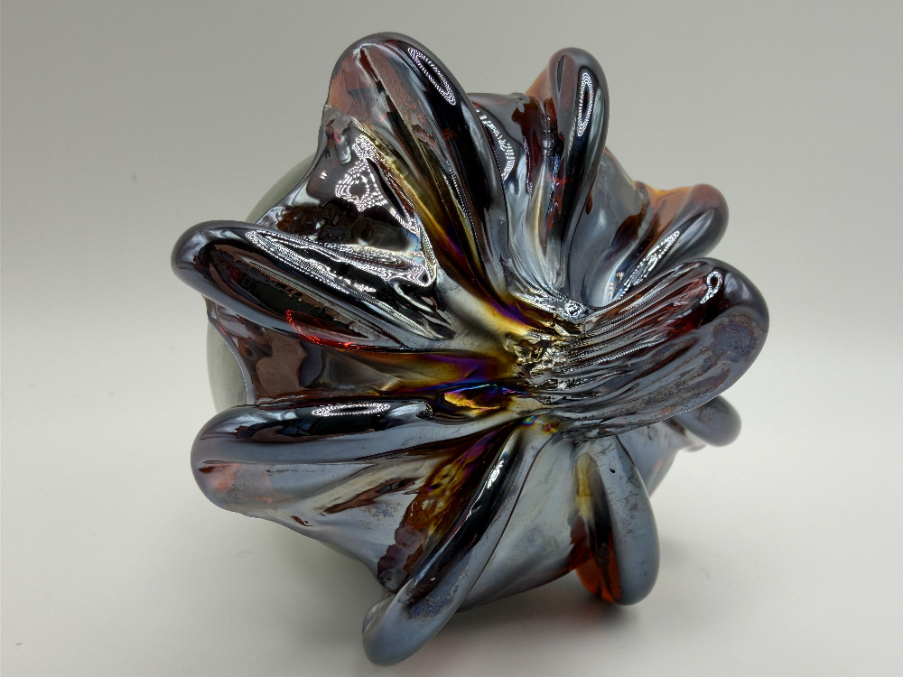 Hand-Blown Art Glass Acorn Paperweight - Speckled Green with Pulled Amber Cap