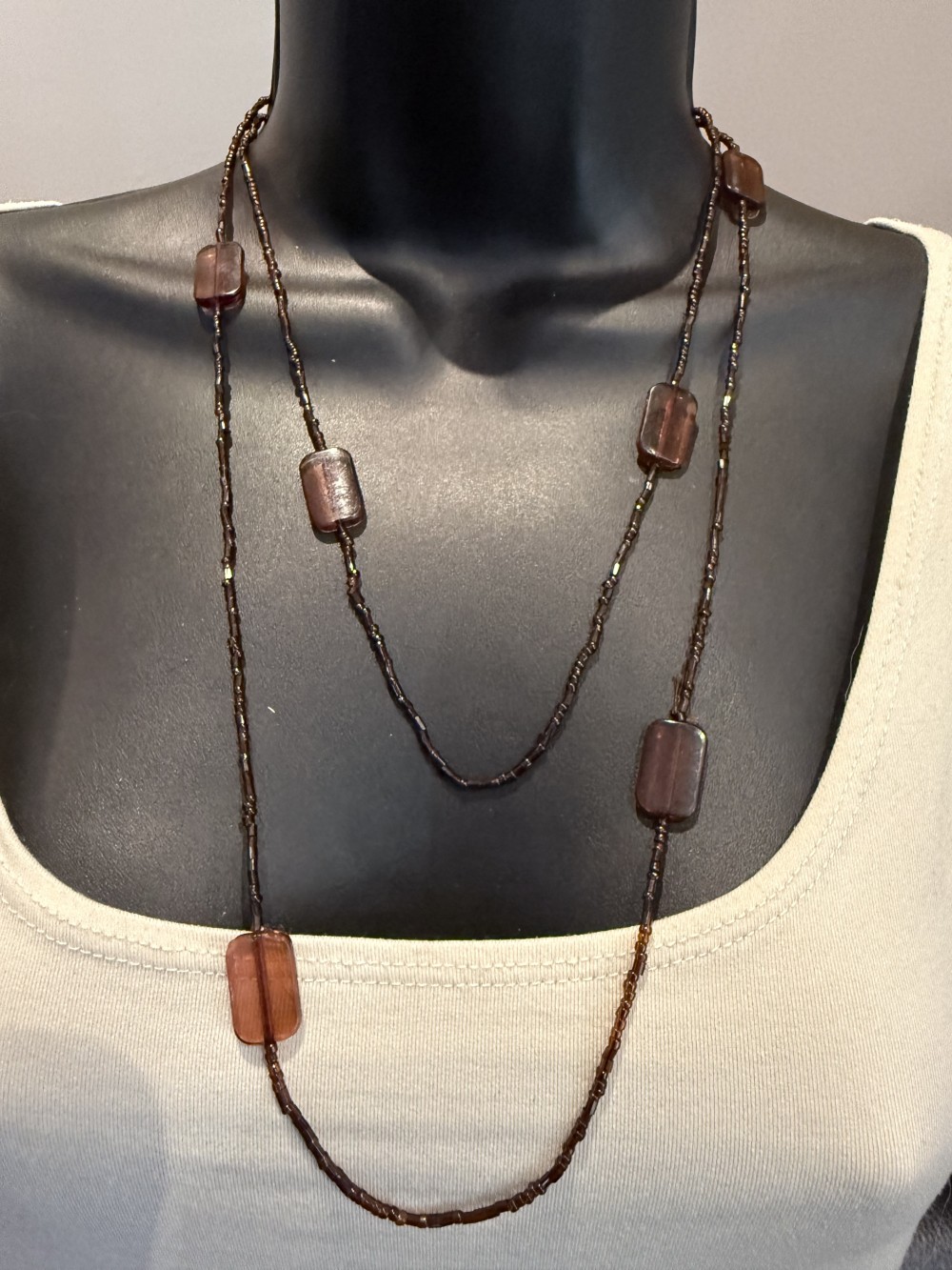 Necklace - Long Brown Glass Beaded