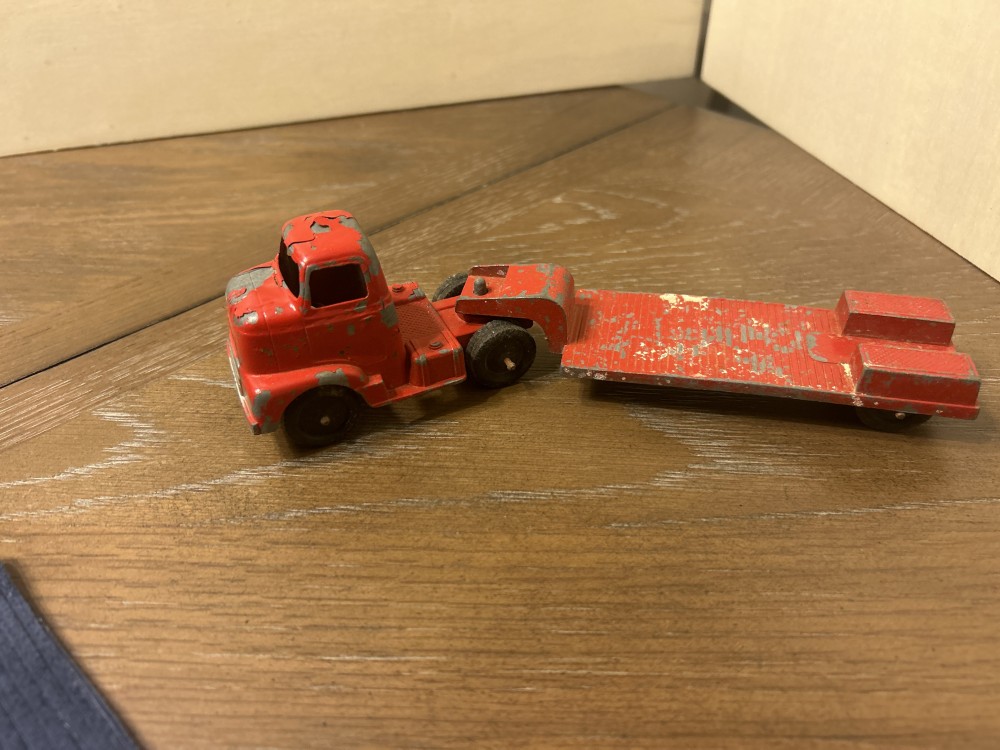 Vintage 1950's Tootsie Toy Red Semi Truck and Lowboy