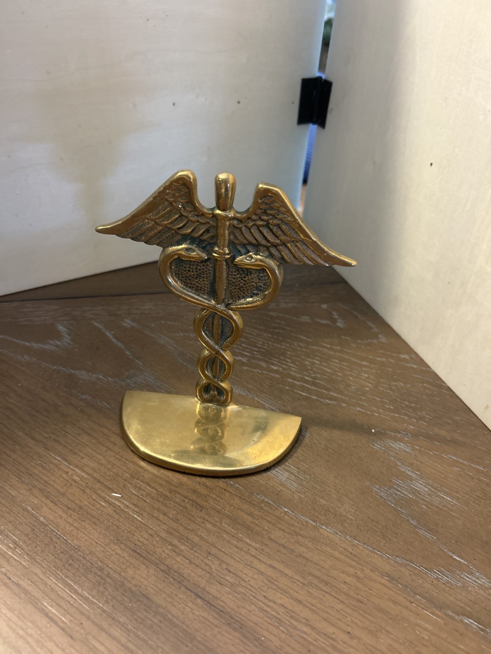 Vintage Brass Medical Caduceus Bookend