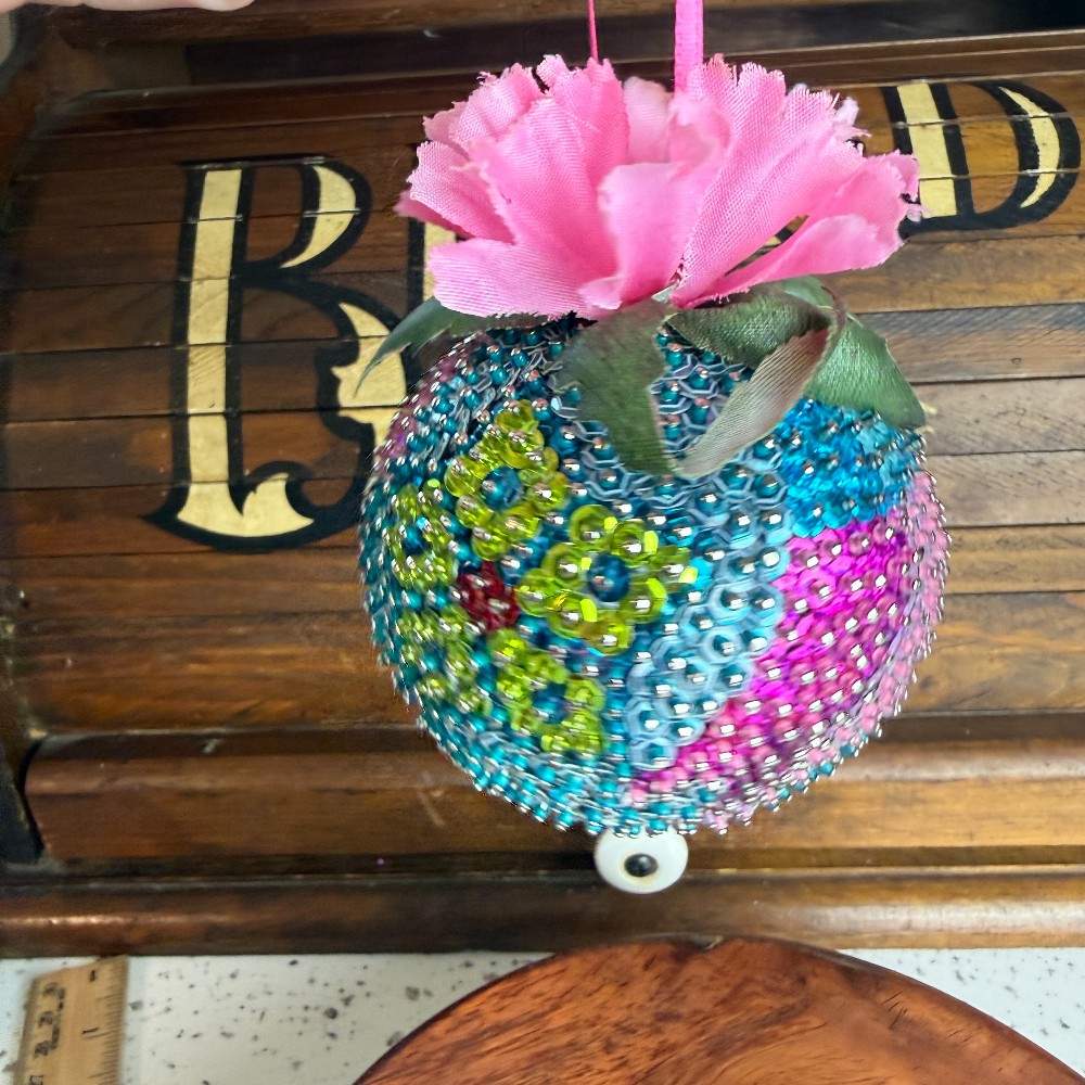 Vintage Handmade Sequin Beaded Push Pin Ornament