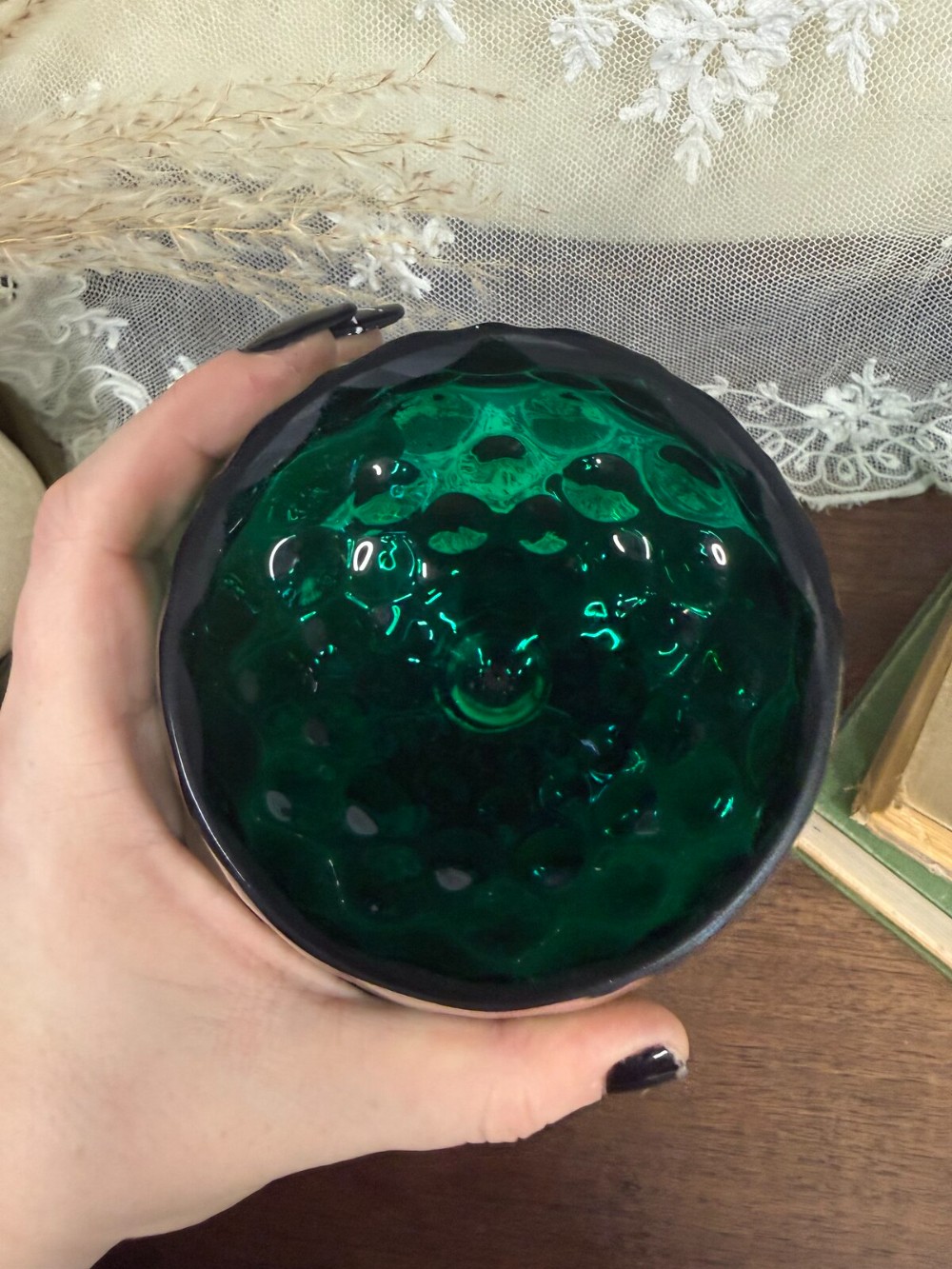 Emerald Green Optic Glass Brandy Snifter Vase
