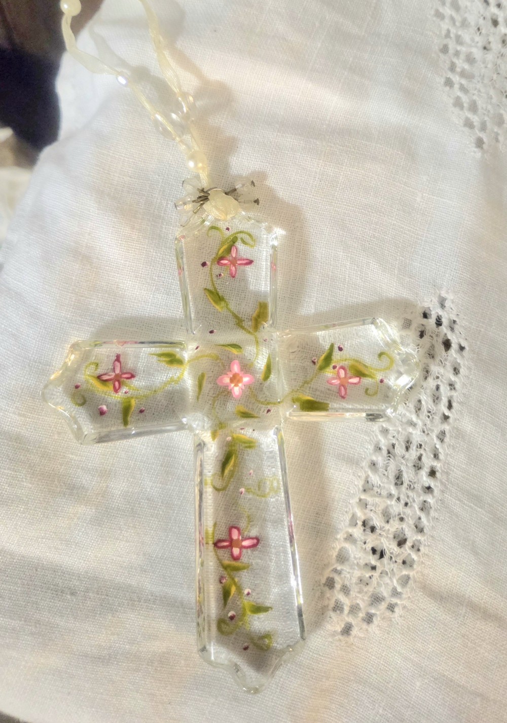 Vintage Glass Cross with Florals