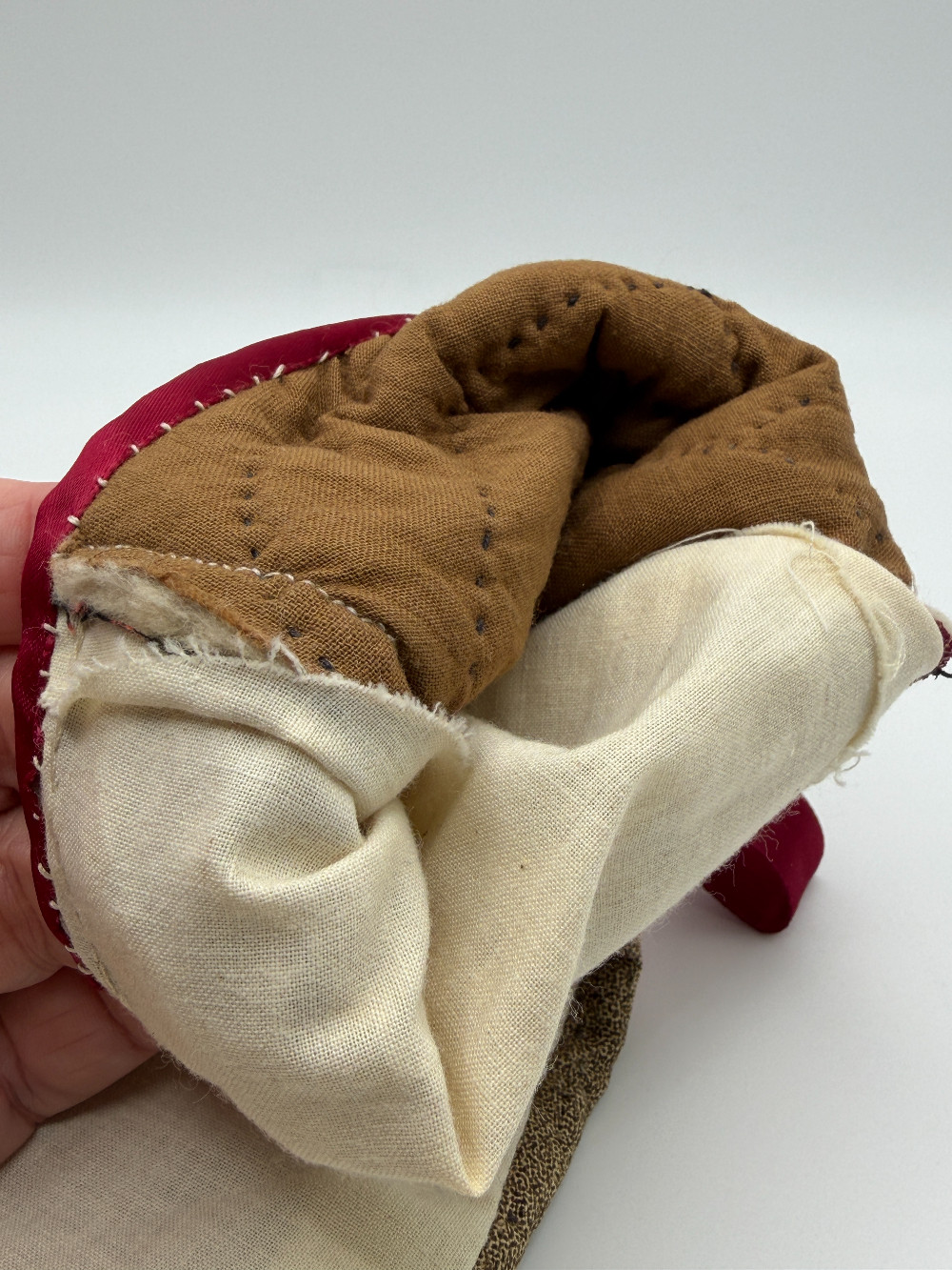 Handmade Vintage Burgundy Patchwork Quilt Fragment Christmas Stocking