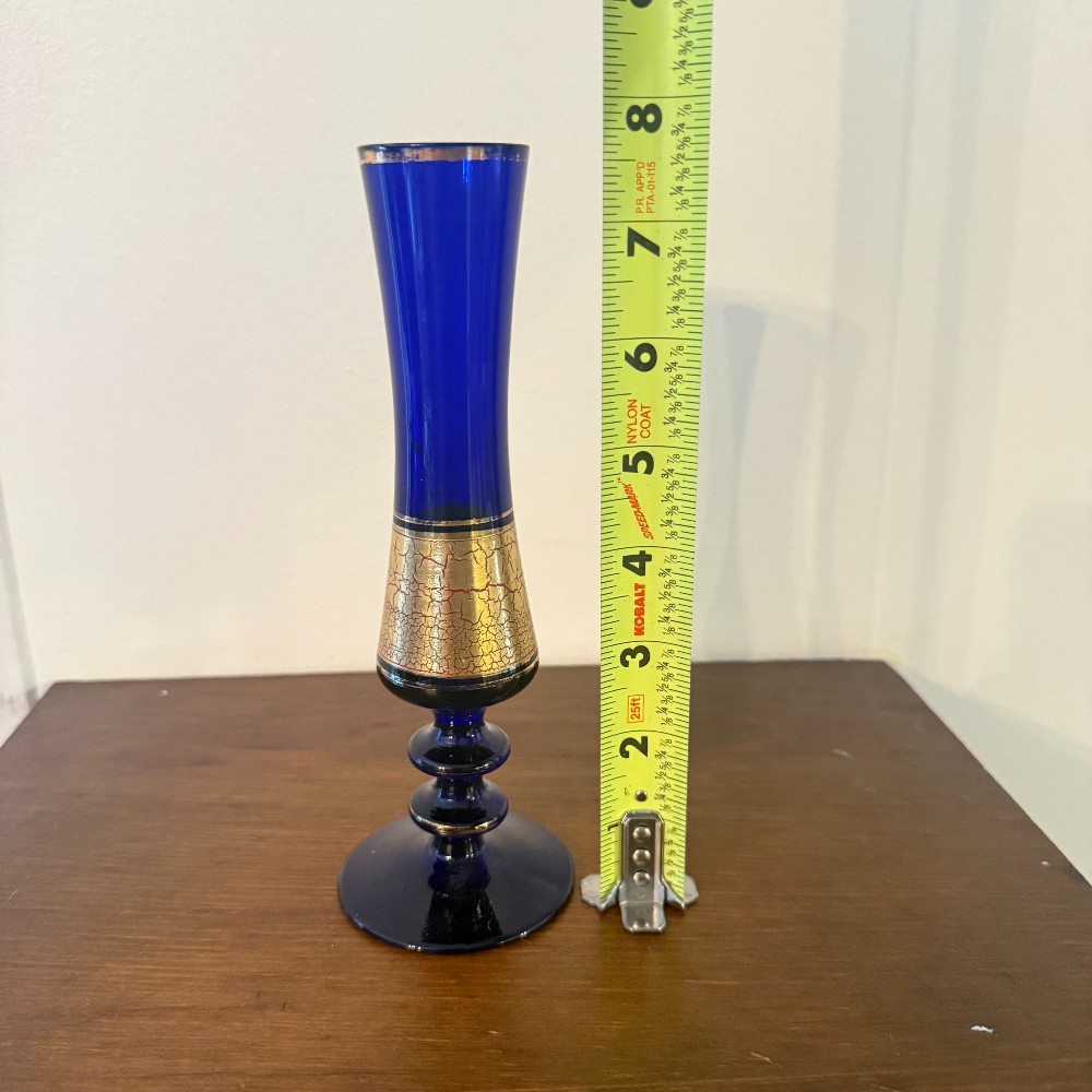 Barth Mann German Cobalt Blue and Crackled Gold Bud Vase, 8