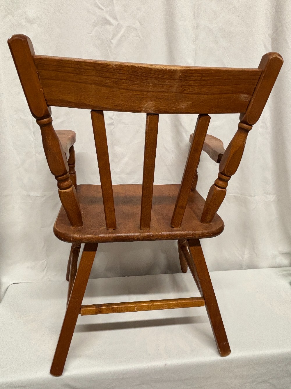 Furniture toddler size brown stain wood arm chair vintage