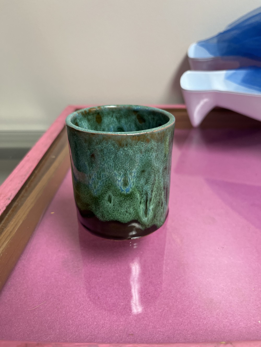 Small brown/ blue/green succulent pot