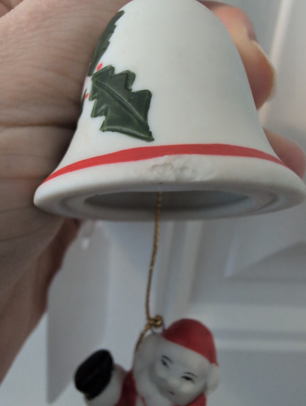 Ceramic bell/Santa/Mrs. Clause dangle ornament as is