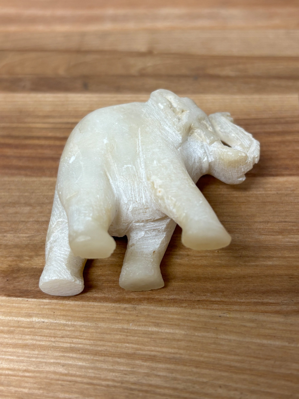 Vintage Hand Carved Stone Elephant Figurine – Raised Trunk