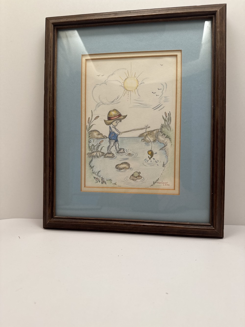 FRAMED ILLUSTRATION, CHILD FISHING