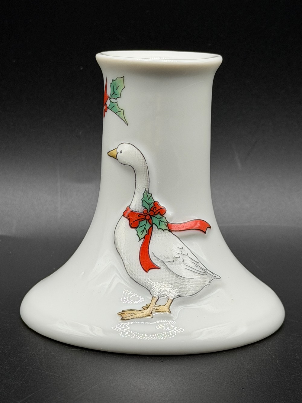 1980s Christmas Goose Porcelain Taper Candle Holder - Made in Japan