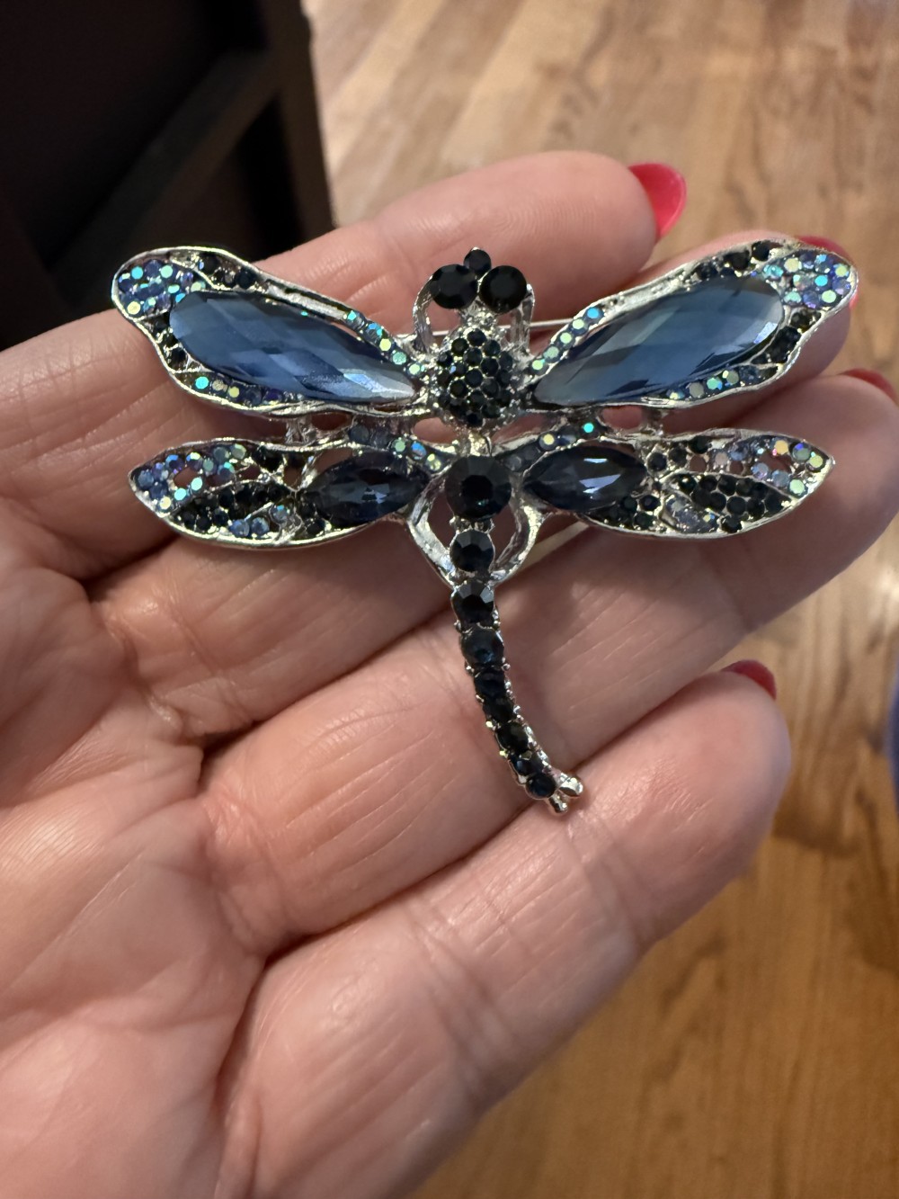 Dragonfly Brooch Pin - Blue Jewels & Stones