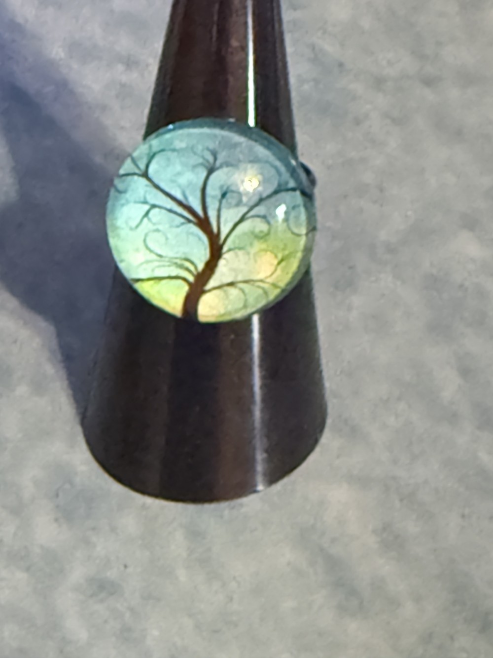 Adjustable Ring - Tree of Life Brown Tree Blue Background